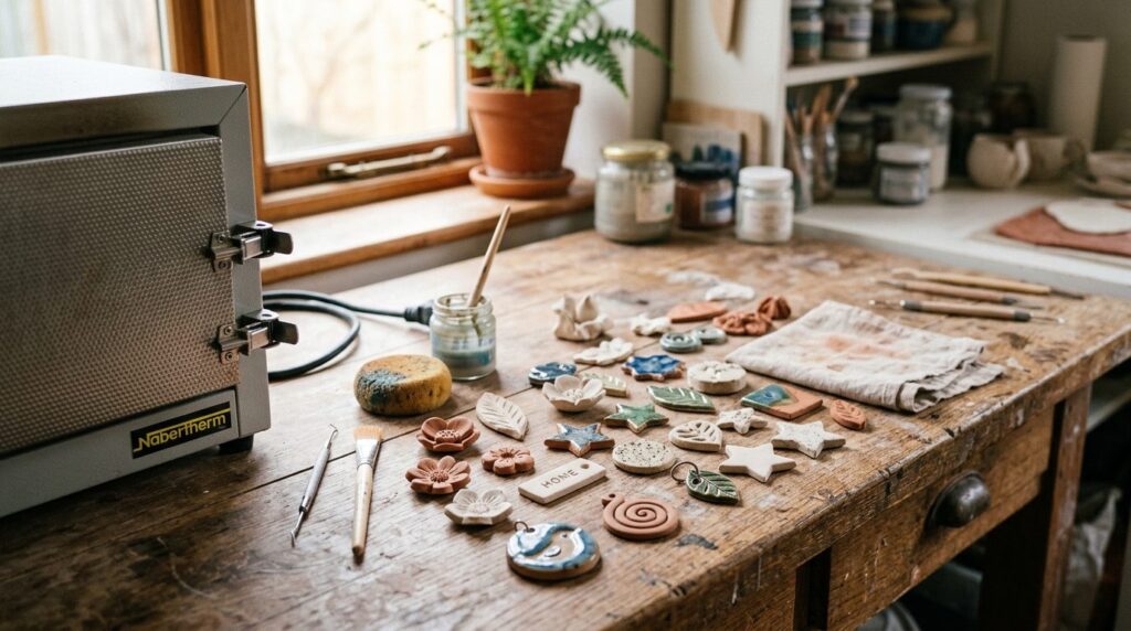 Close-up detail shot of ceramic embellishments and decorativ